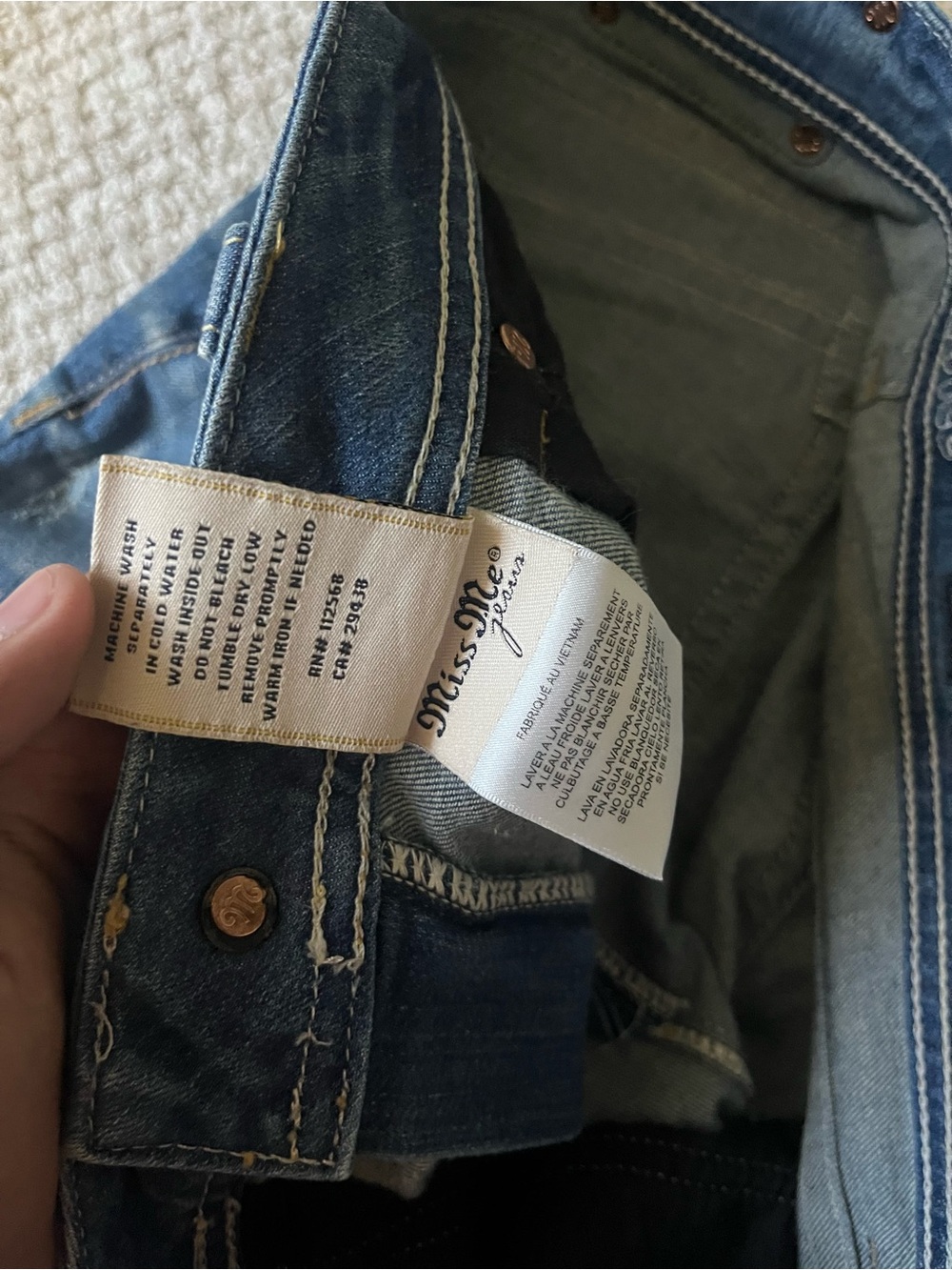 Miss Me vtg y2k Women's Straight Leg Faded Blue Jeans with studded pockets - Picture 7 of 16